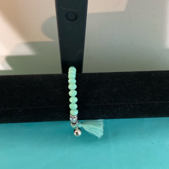 Chic Silver and Aqua Beaded Bracelet with Fringe Accent - Picture 4 of 4